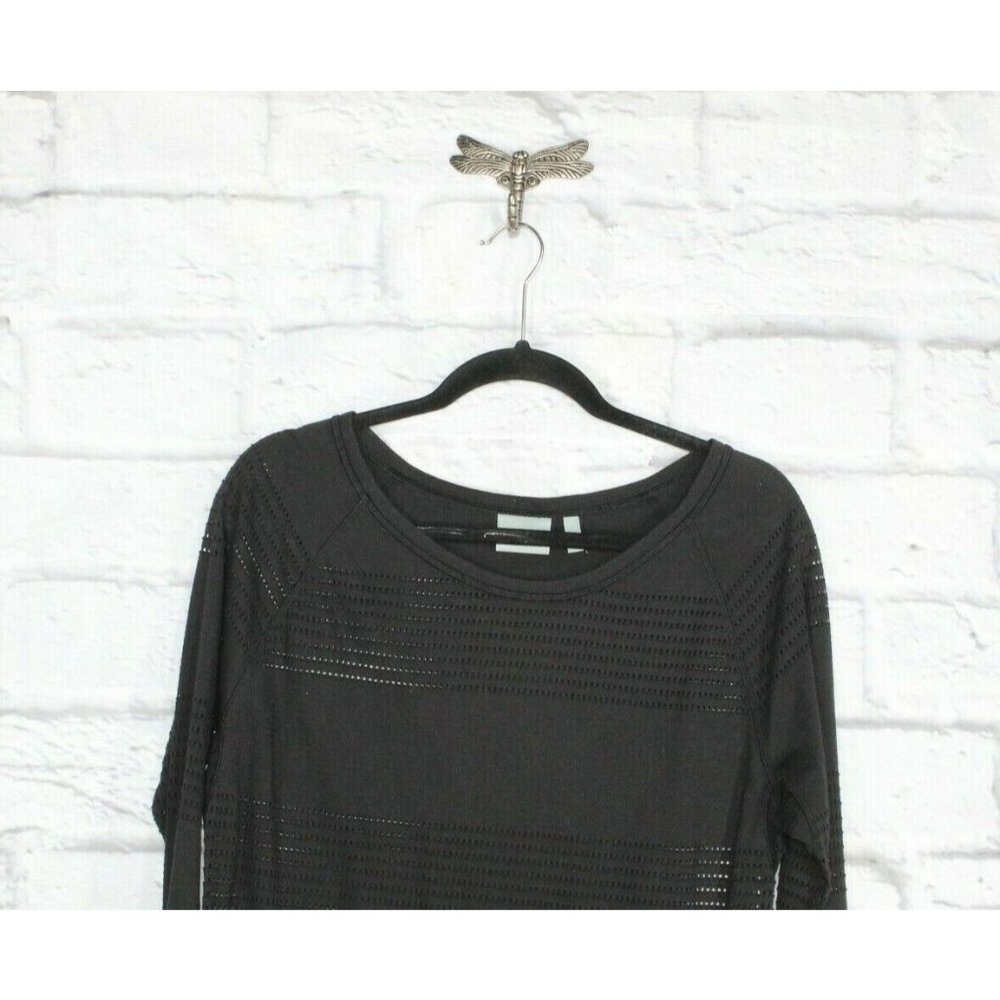 ATHLETA Black Eyelet Crewneck 3/4 Sleeves Blouse Size M - Picture 2 of 8